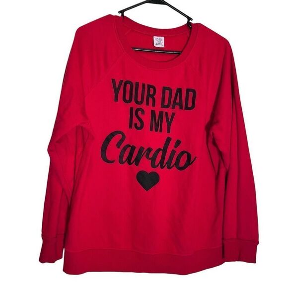 Time and Tru Your Dad Is My Cardio Graphic Crew Neck Raglan Sweatshirt Red Sz XL - Picture 1 of 6